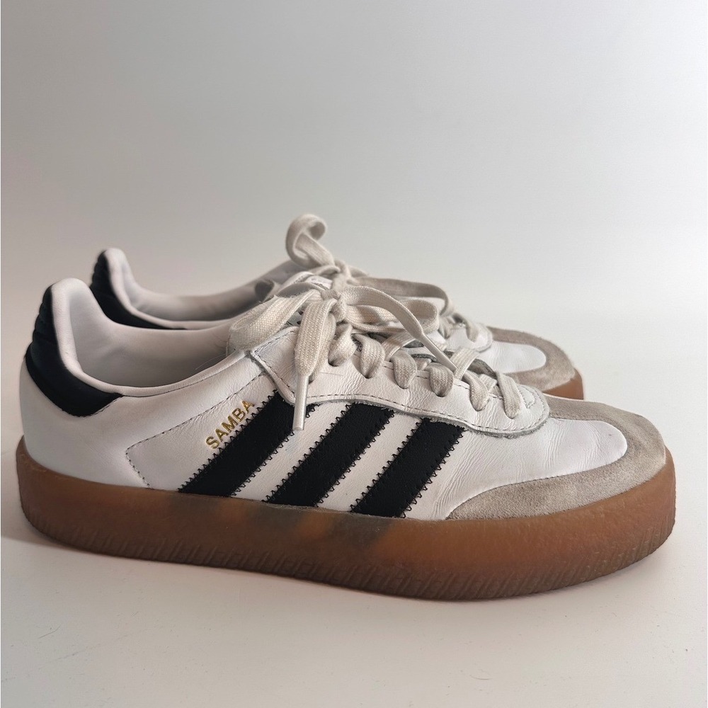 Adidas Sambarose W White Black Gum Platform Sneakers B28156 Womens 8.5 - Picture 3 of 6